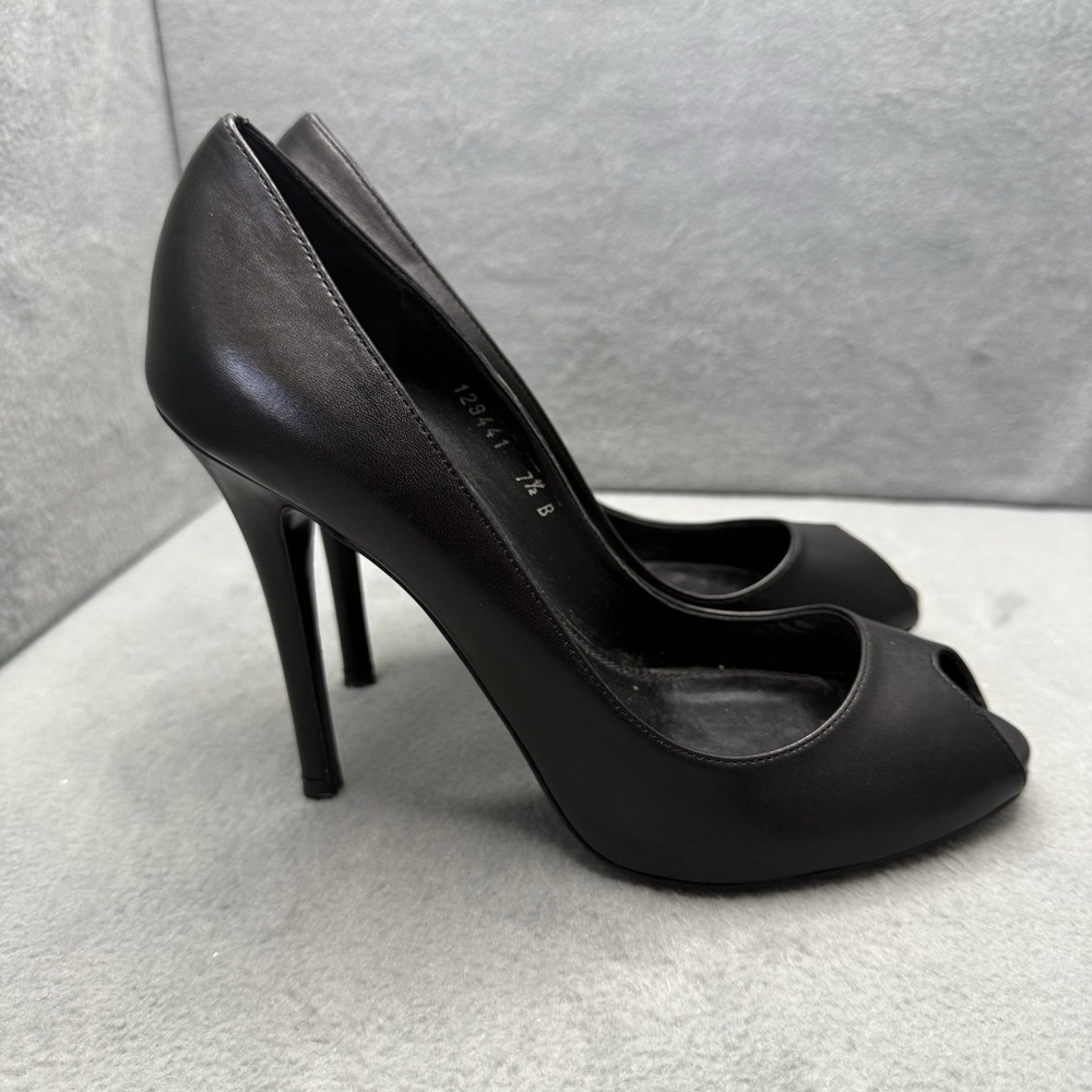 Ralph Lauren Collection Ranna Black Leather Peep-Toe Platform Pumps 7.5B